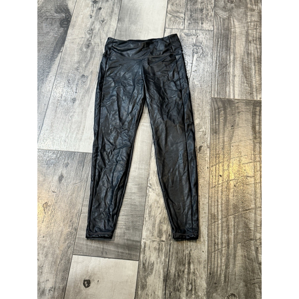 ATHLETA Black Faux Leather Stretch Skinny Ankle Leggings Size SMALL EUC Shiny
